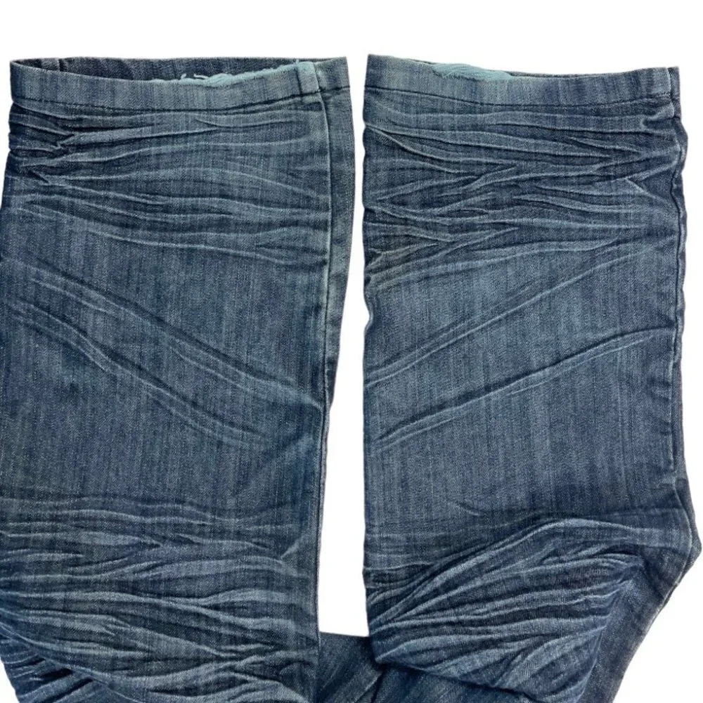 INDIGO 30 Men's Dark Denim Whiskered Jeans 36x34 Flaps Embroidery Bootcut EUC‎